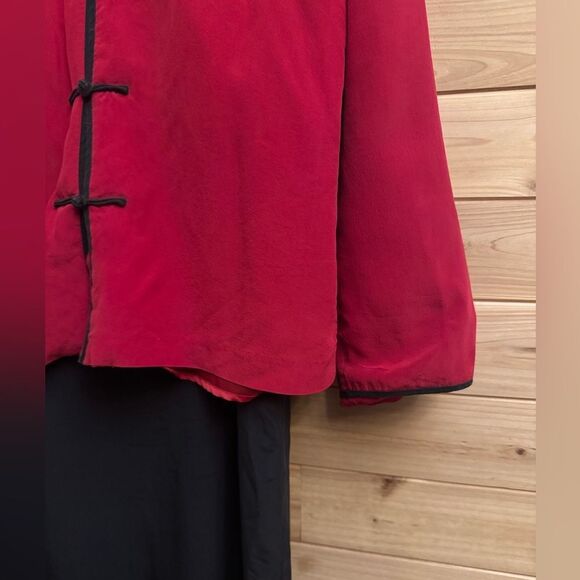 Vintage Y2K Clio Sz Large Red Black Silk Mandarin Asian Jacket Flapper Dress Set - Picture 3 of 15